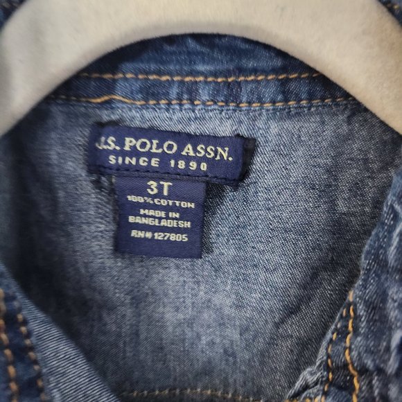 US Polo Association 3T Ruffle Tier Bottom Belted Denim Dress - Picture 4 of 6